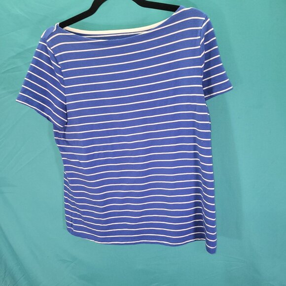 Striped Blue & White Boat Neck Top By Rafaella Size PM - Picture 1 of 11